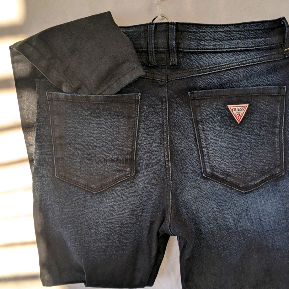 Leather and denim shaping skinny jeans by Guess